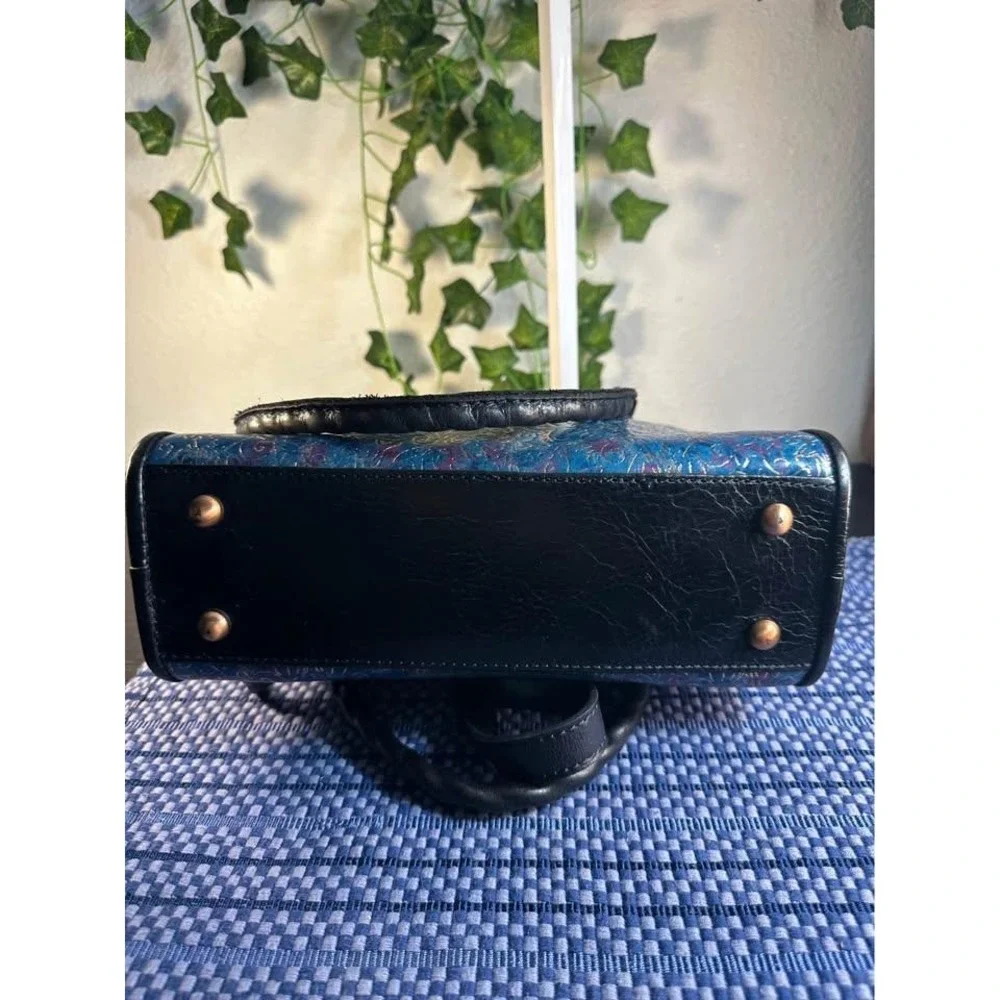 Patricia Nash Paris Satchel in Kimono Tapestry (Blue/Black Leather)